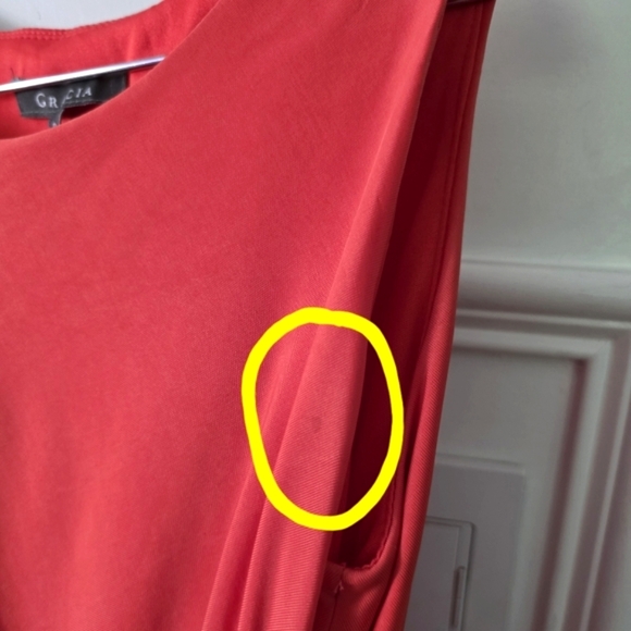 *Flawed*‎ Gracia Mendocino Asymmetrical Coral Draped Shoulder Ruched Mini Dress - Picture 3 of 10